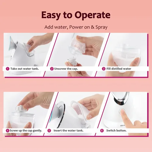 Vista 9 de EZBASICS Vaporizador facial iónico para el hogar, humidificador de niebla cálida atomizador para cara, sauna, spa, senos nasales, hidratación
