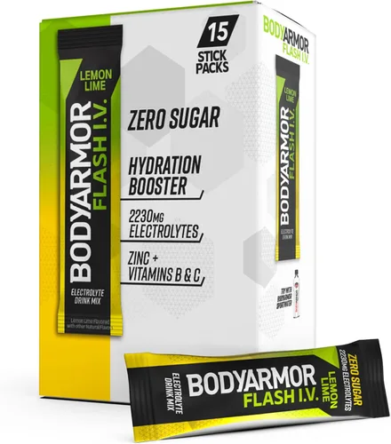 Vista 10 de BODYARMOR Paquetes de electrolitos Flash IV con cafeína, paquete variado de frambuesa azul y bayas de dragón, mezcla de bebida energética sin