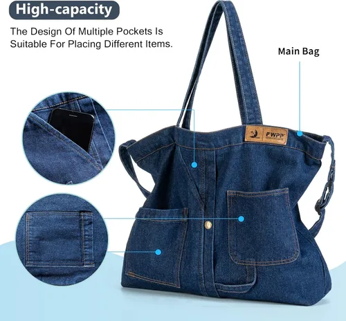 Vista 2 de FWPP Bolsos de mezclilla para mujer, estilo casual, para la escuela, oficina, viajes