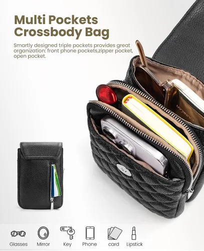 Vista 3 de befen Bolsos cruzados pequeños de cuero genuino para mujer, bolsa cruzada para teléfono celular con ranuras para tarjetas de bloqueo RFID