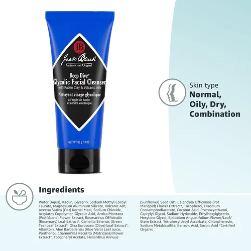 Vista 2 de Jack Black - Deep Dive Glycolic Facial Cleanser, Clay-Based Cleanser, PureScience Formula, Facial Cleanser and Mask, Recommended for Normal, Dry, or