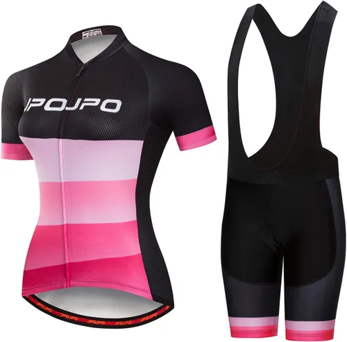 Vista 47 de Camiseta de ciclismo para mujer + pantalones cortos acolchados de manga corta para ciclismo, ropa de bicicleta