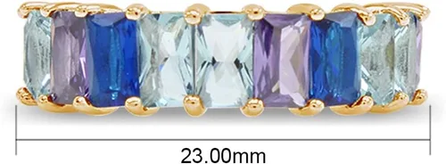Vista 5 de Anillo de eternidad con piedras preciosas creadas AAA de corte esmeralda, chapado en oro amarillo de 18 quilates