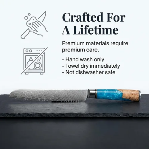 Vista 6 de Tidal Blue - Cuchillo para pan de 8" - Damasco