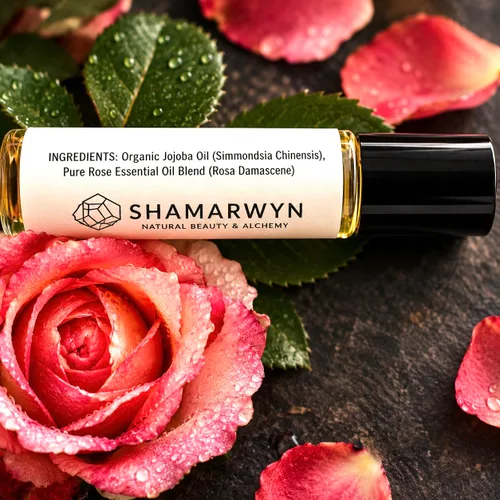 Vista 6 de Aceite de perfume de rosa, aceite de jojoba orgánico y mezcla de aceites Una rica fragancia floral de rosas, romántica y atemporal. Rollo