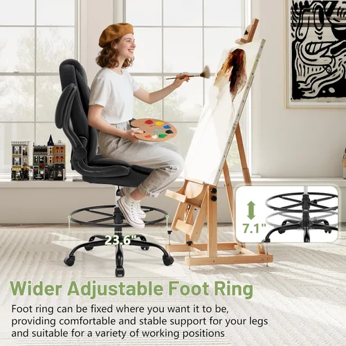 Vista 6 de Silla de Dibujo de 500 LBS, Silla de Escritorio de Pie Más Segura con Respaldo Alto, Silla de Oficina Alta Ejecutiva con Reposabrazos Abatibles