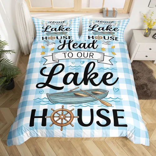 Vista 24 de Erosebridal Lake House Twin Bed Set for Boys Girls Kids, Blue and Beige Lakehouse 2Pcs Duvet Cover with Zipper, Rustic Farmhouse Bedding Sets