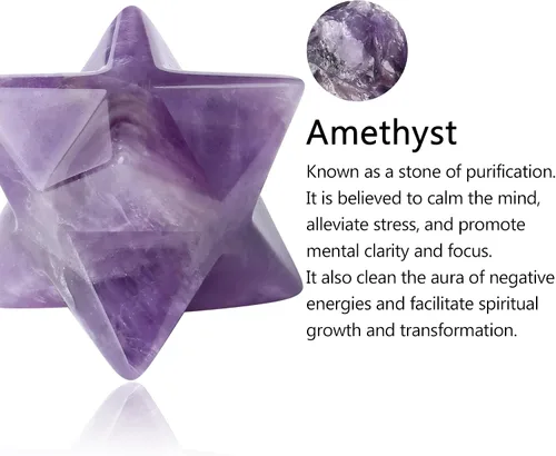 Vista 5 de QINJIEJIE Amatista Merkaba Crystal 1" Natural Healing Stones Meditación Sagrada Generador de Energía Rejilla de Cristal Decoración del Hogar