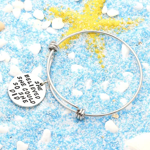 Vista 5 de Pulseras de regalo de graduación para mujer, pulseras de San Valentín para niña, She Believed She Could So She Did (estilo B)