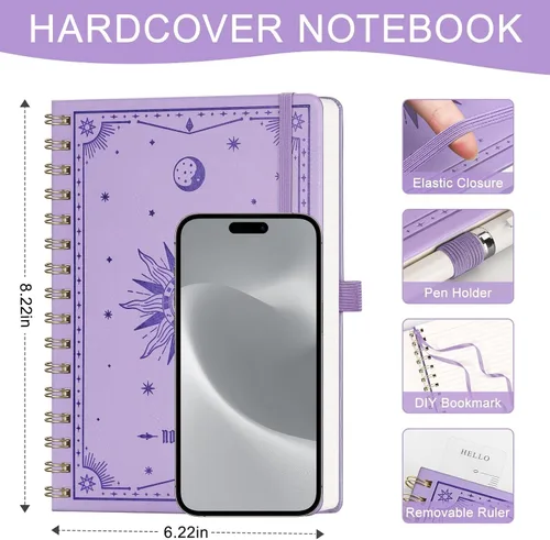 Vista 2 de EMSHOI Cuaderno rayado en espiral para mujeres y hombres, 140 páginas numeradas, cuaderno de tapa dura con rayas universitarias para trabajo y toma
