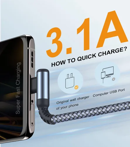 Vista 2 de sweguard Cable de carga USB tipo C en ángulo recto [2 unidades, 1.5 pies] 3.1A cable trenzado de nailon para iPhone 17, 16, 15 Pro Max Plus, iPhone