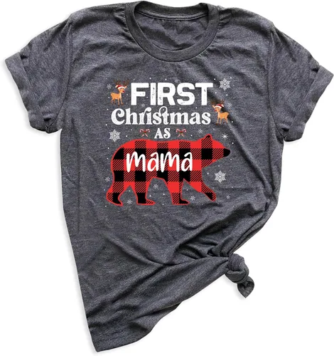 Vista 6 de First Christmas as Mama Dad Baby Bear Shirts, Custom Family Matching Christmas Outfits, Buffalo Plaid Bear Mom Dad Baby T Shirt White