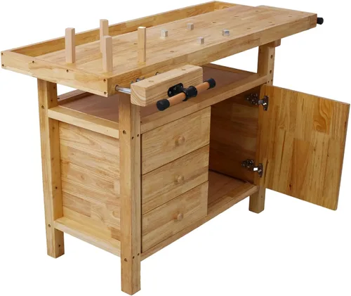 Vista 3 de Banco de trabajo de madera de 50 pulgadas – Banco de trabajo de madera duradero para garaje, taller y hogar