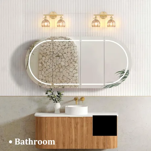 Vista 22 de Shenmoyl Lámparas de baño, lámpara de pared de 2 luces para tocador sobre espejo con pantalla de vidrio tulipán blanco para dormitorio, sala