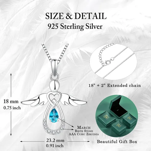 Vista 5 de FJ Collar de ángel de plata de ley con dije de corazón de ángel de amor infinito, gota de lágrima AAA para mujer, Circonia cúbica