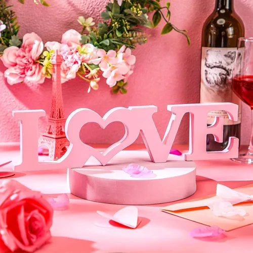 Vista 2 de Kigley Letrero de amor de madera para decoración del día de San Valentín, decoración de mesa de boda, letras de amor de madera, letreros de Rosa