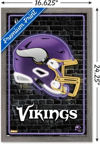 Vista 3 de Trends International NFL Minnesota Vikings - Póster de pared con casco neón 23, 22.4 pulgadas de largo x 14.7 pulgadas, versión enmarcada en madera
