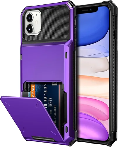Vista 21 de Vofolen Funda protectora para iPhone 11, 4 tarjetas, ranura para identificación, puerta abatible, bolsillo oculto, antiarañazos, doble capa