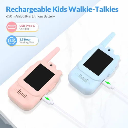 Vista 3 de Walkie Talkies de video para niños, video portero portátil recargable para niños, para juegos familiares, exteriores, campamento, senderismo