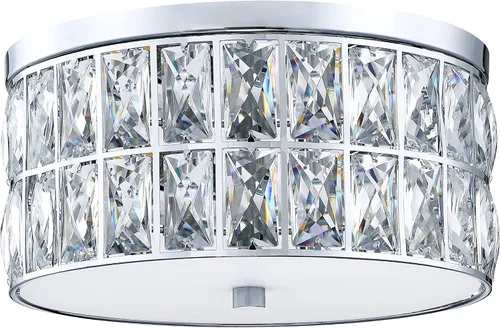 Vista 8 de Lámpara de techo de tambor de cristal cromada de 10 pulgadas, montaje semiempotrado, accesorio de granja para sala de estar, comedor, dormitorio