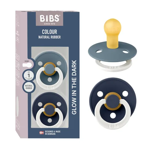 Vista 150 de BIBS - Paquete de 2 chupetes para bebés, goma natural libre de bisfenol A, hechos en Dinamarca, colección Colour, para bebés de 18+ meses, azul bebé