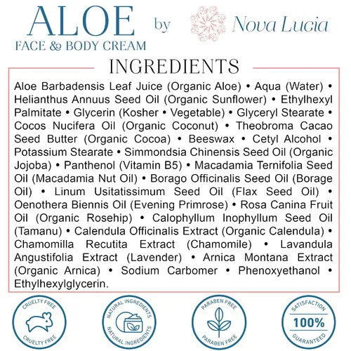 Vista 3 de Crema de aloe vera para la piel – Hidratante calmante para piel seca, picazón o sensible, alivio de quemaduras solares, crema hidratante facial