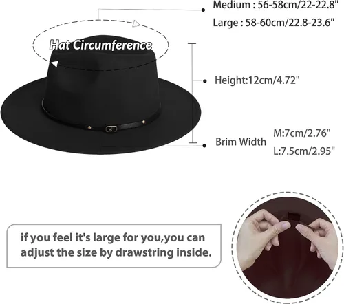 Vista 2 de jingsha Sombreros Fedora para hombres y mujeres de ala ancha Fedora de fieltro de Panamá, sombreros de vestir para hombre con hebilla de cinturón