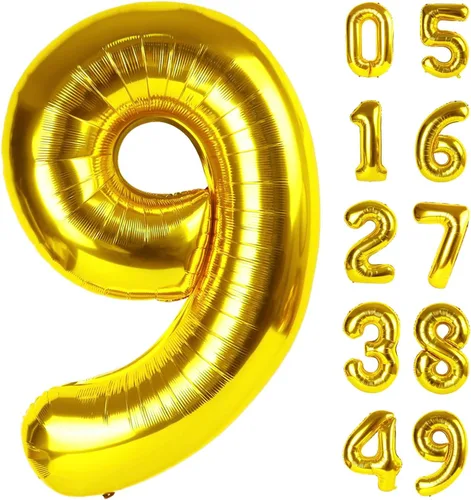 Vista 200 de Globo negro de 40 pulgadas con números del 0 al 9 (cero-nueve), globo de cumpleaños de gran tamaño, globo de helio de aluminio con números grandes
