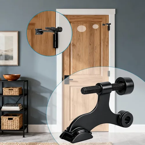 Vista 4 de HOME MASTER HARDWARE Tope de puerta con pasador de bisagra, paquete de 2 topes de puerta ajustables resistentes de color negro mate con parachoques