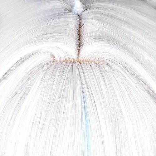 Vista 3 de Peluca de disfraz para Fontaine Furina Focalors Cosplay Pelucas Mujeres Anime Fiesta Cabello con Flequillo Azul Reflejos