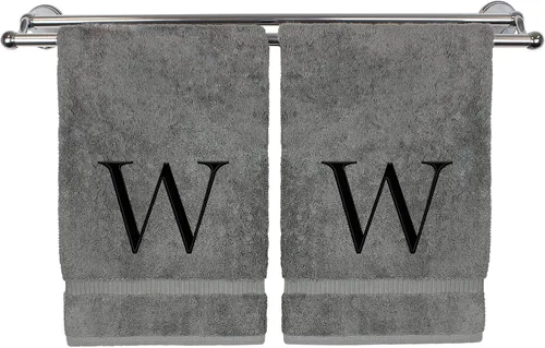 Vista 44 de Toalla de mano monogramada, regalo personalizado, juego de 2 - Toalla bordada con letra de bloque dorada - Extra absorbente 100% algodón turco