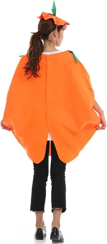 Vista 4 de FEPITO Disfraz unisex de calabaza de Halloween para adultos, 4 piezas, disfraces divertidos de Halloween, calabaza naranja, cosplay, ropa de fiesta