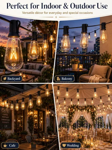 Vista 5 de Abeja Luces de Cadena para Exteriores de 20 Pies con 20 Bombillas Vintage (2 de Repuesto), Luces de Cadena ST40, Resistente al Agua, Certificación