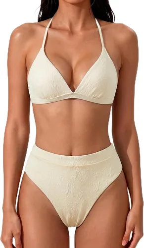 Vista 22 de SUUKSESS - Conjunto de bikini de dos piezas para mujer, con cintura alta y corte sexy, estilo triángulo 127 verde militar