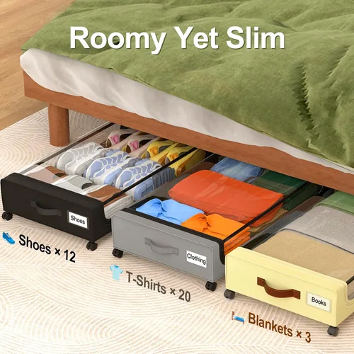 Vista 5 de GoMaihe Almacenamiento Debajo de la Cama con Ruedas: Contenedores de Almacenamiento XXL Debajo de la Cama con Tapas - Contenedores Rodantes