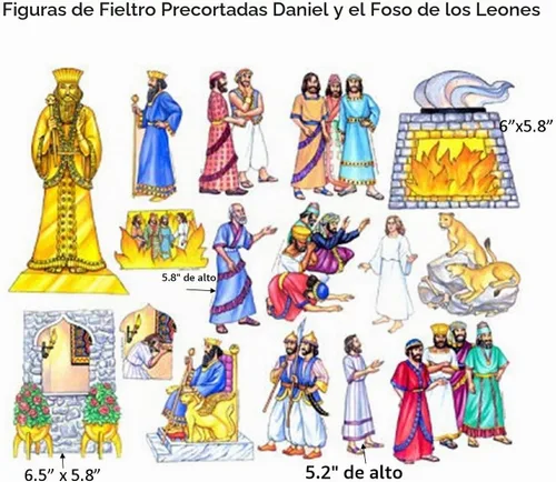 Vista 2 de Story Time Felts Daniel and The Lions Den Figuras de fieltro para tablón de franela historias bíblicas precortadas