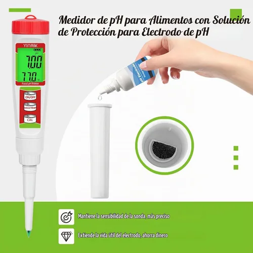 Vista 5 de Medidor de pH digital para alimentos YINMIK Medidor de pH para fermentación de alimentos con kit de solución de calibración Tiras de prueba de pH