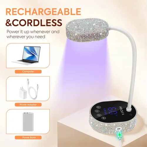 Vista 8 de Lámpara de uñas LED UV 36W mini flash cura cuello de cisne luz UV para uñas de gel X Diamond