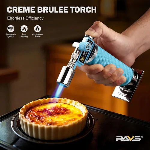 Vista 3 de RAVS Encendedor de butano, soplete de cocina recargable con llama ajustable y hebilla de seguridad, mini linterna de metal premium para hornear
