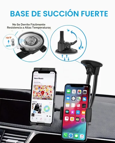 Vista 4 de Soporte doble para tableta de automóvil, parabrisas para ventana de automóvil y soporte para tableta con ventosa de doble brazo largo para iPad