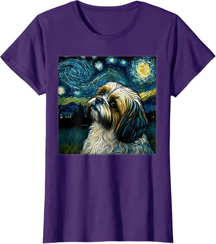 Vista 7 de Camiseta Surrealism Starry Night Shih Tzu Dog