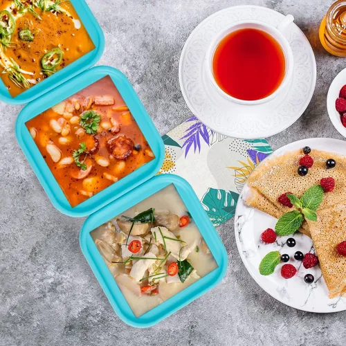 Vista 8 de Bandeja de silicona para congelador de 2 tazas con tapa, paquete de 2 recipientes de congelación de alimentos de porciones grandes para sopa, caldo