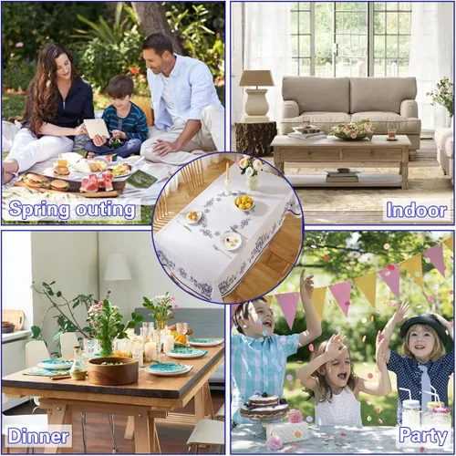 Vista 7 de SASTYBALE - Mantel rectangular de porcelana azul y blanca de Navidad de 52 x 70 pulgadas, resistente a derrames y manchas, de poliéster para buffet