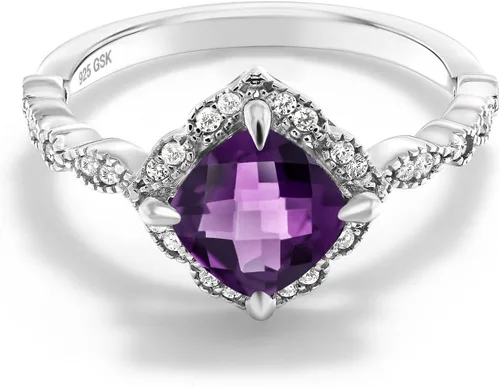 Vista 42 de Gem Stone King Anillo de compromiso solitario de moissanita blanca con piedra natal de corte cojín de 0.276 in para mujer, plata de ley 925