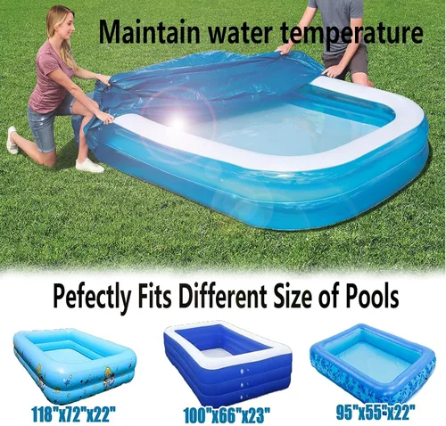 Vista 4 de Cubierta rectangular para piscina, 120 x 72 pulgadas/10 x 6 pies, cubiertas inflables para piscinas sobre el suelo, cubierta de piscina infantil a