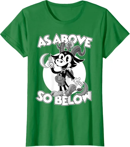 Vista 35 de Camiseta de dibujos animados retro de Baphomet Pagan As Above So Below, Negro, S