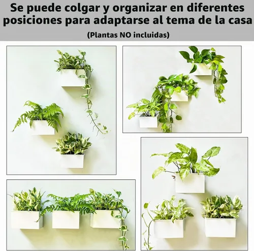 Vista 6 de LaLaGreen - Maceta de pared, paquete de 3, macetas de montaje en pared de 6 pulgadas para suculentas, color blanco, maceta rectangular de metal