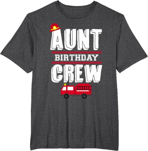 Vista 23 de Aunt Birthday Crew Fire Truck Fireman - Camiseta para fiesta de acogida, Negro, S