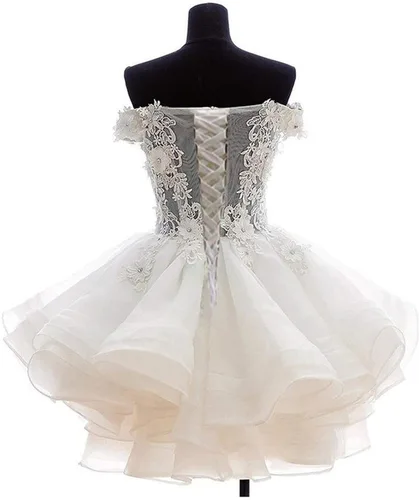 Vista 2 de Vestidos de graduación de organza Angela corto, sin hombros