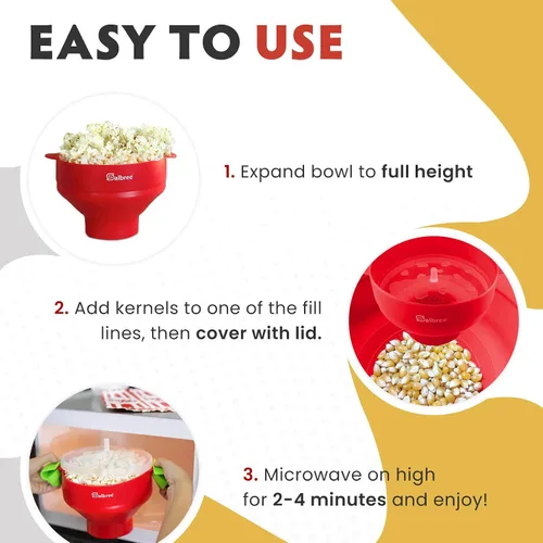 Vista 3 de La máquina original de palomitas de maíz Salbree plegable de silicona para microondas, recipiente microondas con capacidad para 16 tazas, utiliza